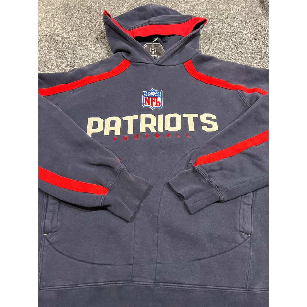 Reebok NFL New England Patriots Hoodie Navy Blue Red Sideline Fleece Small 8224A